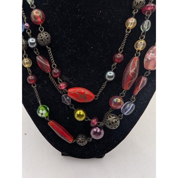 Avon Necklace Filigree metal acrylic braded Glass Lampwork beads layered 17" - Picture 4 of 16